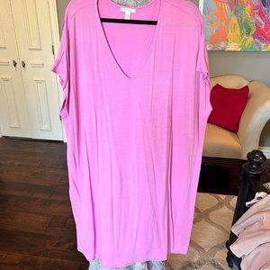 Daily Ritual Women's Supersoft Terry V-Neck Roll-Sleeve High-Low Dress, XXL PINK
